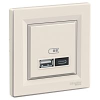 SCHNEIDER 2xUSB nabíjecí konektor A+C 2.4A, krémová