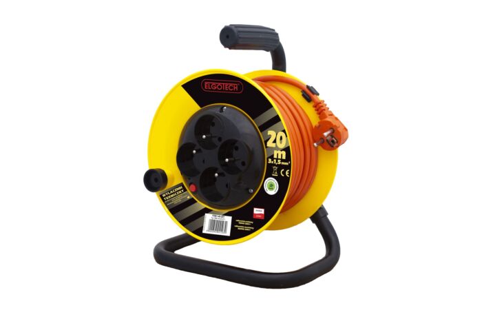 ELGOTECH Přívod prodlužovací  20m    zásuvky 4x230V/16A s bubnem IP20 oranžová (H05VV-F 3x1,5)