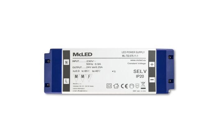 MCLED Napaječ  LED 24V/6,25A ML-732.075.11.1 IP20, plastové provedení se svorkovnicí