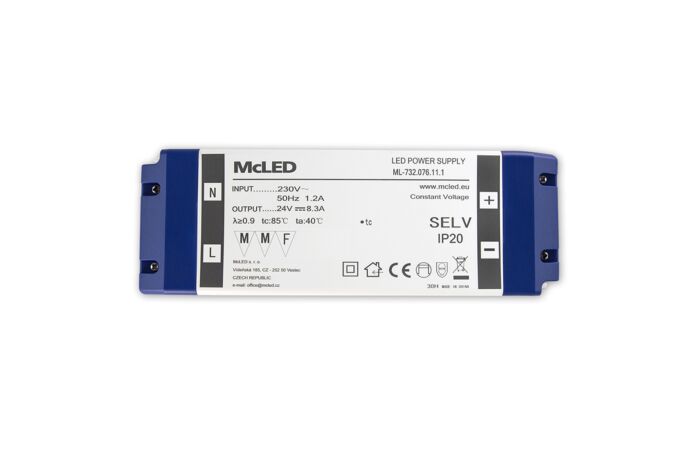 MCLED Napaječ  LED 24V/8,3A ML-732.076.11.1 IP20, plastové provedení se svorkovnicí