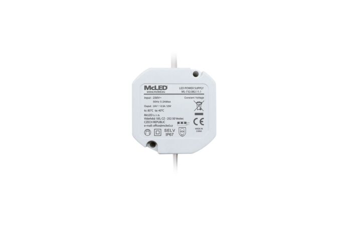 MCLED Napaječ LED DC24V/0,5A, pro LED pásky 12W, do elektroinstalační krabice, IP67