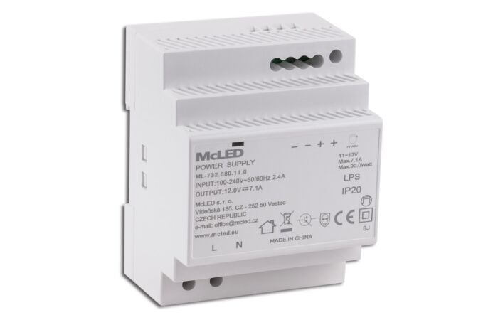 MCLED Napaječ LED 12VDC/7,1A pro LED pásky 90W, na DIN lištu, IP20