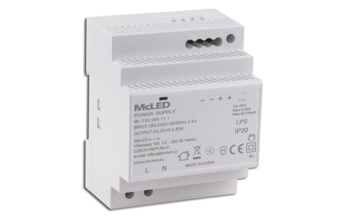 MCLED Napaječ LED 24VDC/3,83A pro LED pásky 90W, na DIN lištu, IP20
