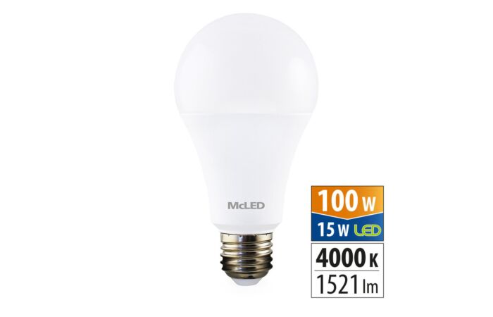 MCLED Žárovka LED 15W-100 E27 1521lm 4000K úhel 200°