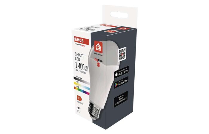 EMOS Žárovka LED smart GoSmart A65 / E27 / 14 W (94 W) / 1 400 lm / RGB / stmívatelná / Zigbee