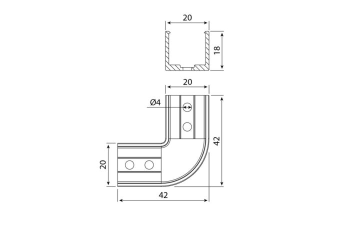 Spojka 90° vnitřní pro profil PS rohová