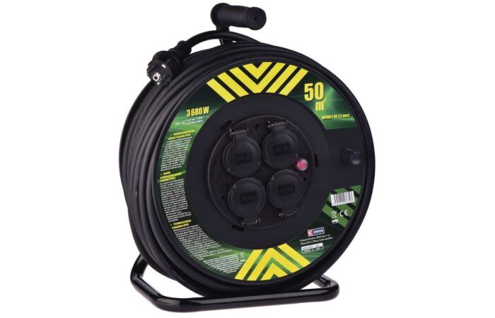 EMOS Přívod prodlužovací 50m  zásuvky 4x230V/16A s bubnem IP44 černá (H07RNF3G 3x2,5)