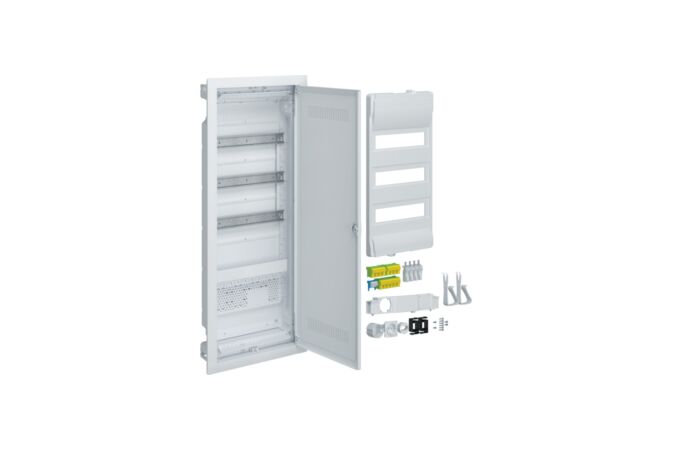 HAGER Rozvodnice VOLTA VU603WWH, 36TE, s 1 montážním panelem, zapuštěná, hybrid, plastová perforovaná dvířka, IP30