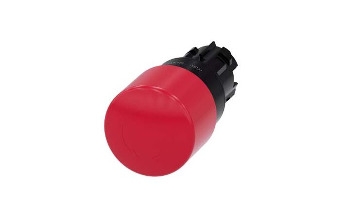 SIEMENS Tlačítko hřibové nouzového zastavení, 22 mm, kulaté, plast, červená, 30 mm, odblokování otočením