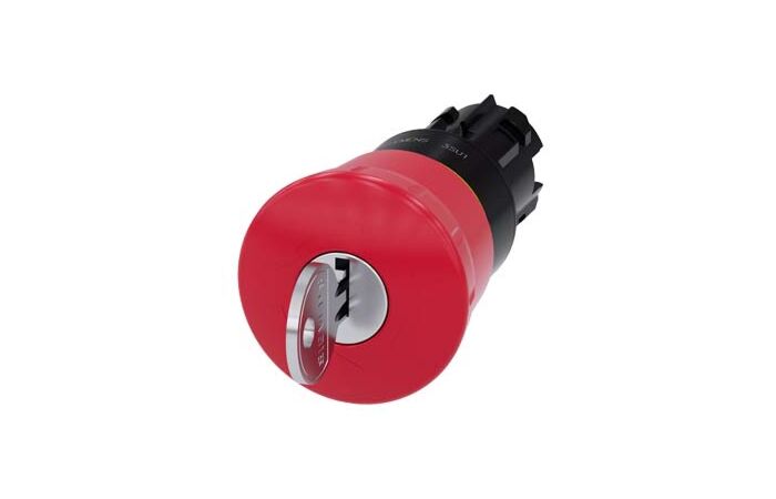 SIEMENS Tlačítko hřibové nouzového zastavení, 22 mm, kulaté, plast, červená, se zámkem RONIS