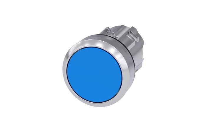 SIEMENS Tlačítko, 22 mm, kulaté, kov, s vysokým leskem, modré, knoflík stiskací