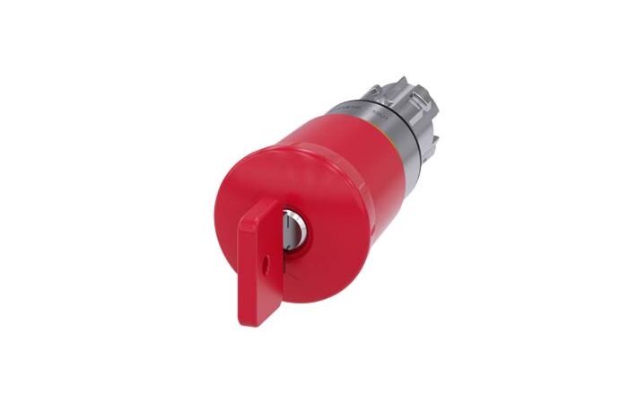 SIEMENS Tlačítko hřibové nouzového zastavení, 22 mm, kulaté, kov, s vysokým leskem, červená, se zámkem O.M.R.