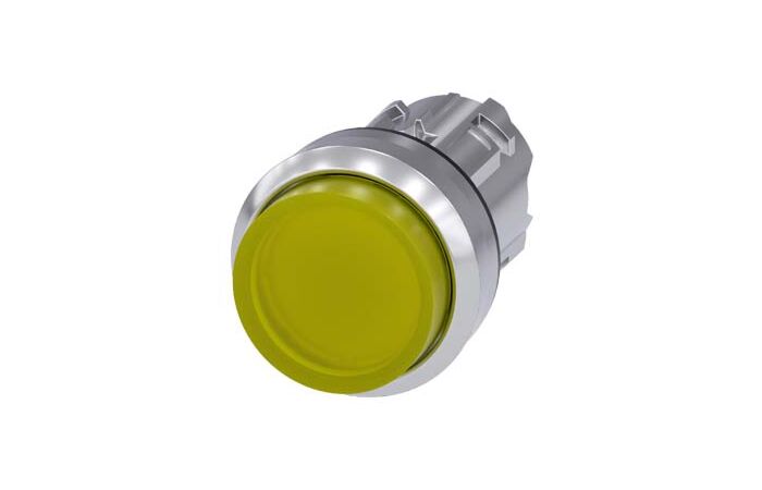 SIEMENS Tlačítko, osvětlené, 22 mm, kulaté, kov, s vysokým leskem, žluté, knoflík stiskací