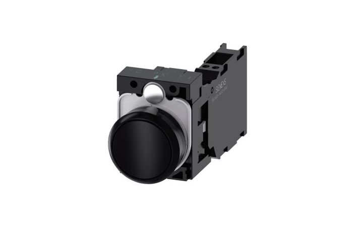 SIEMENS Tlačítko, 22 mm, kulaté, plast, černá, knoflík stiskací, 1 NO + 1 NC
