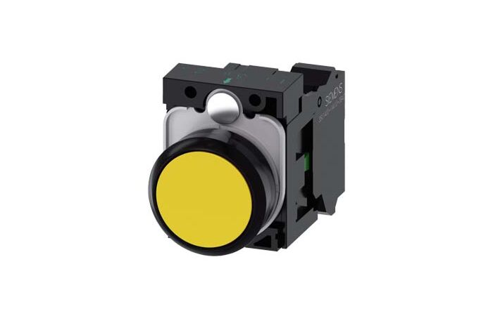 SIEMENS Tlačítko, 22 mm, kulaté, plast, žlutá, knoflík stiskací, 1 NO