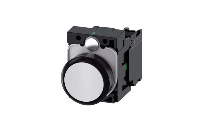 SIEMENS Tlačítko, 22 mm, kulaté, plast, bílá, knoflík stiskací, 1 NO