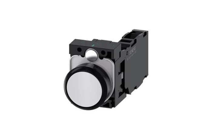 SIEMENS Tlačítko, 22 mm, kulaté, plast, bílá, knoflík stiskací, 1 NO + 1 NC