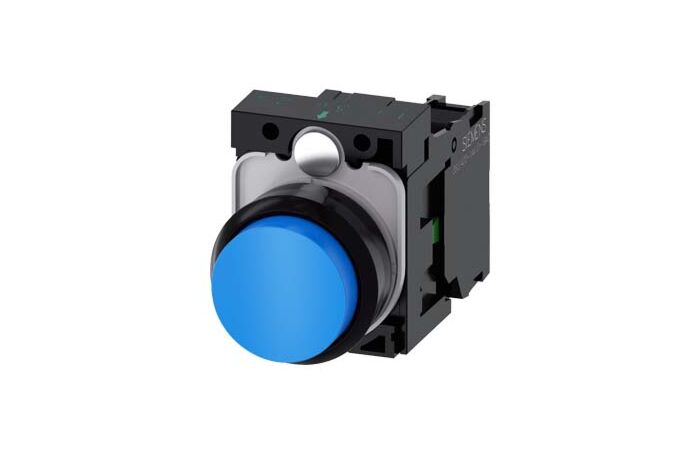 SIEMENS Tlačítko, 22 mm, kulaté, plast, modrá, knoflík stiskací, 1 NO