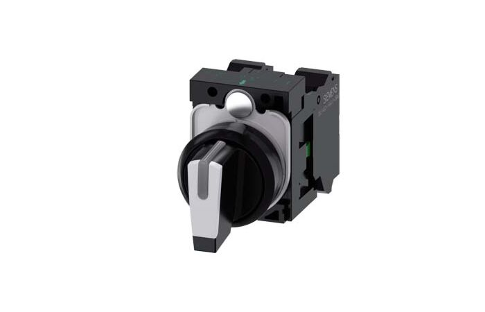 SIEMENS Spínač otočný, s osvětlením, 22 mm, kulatý, plast, černá, bílá, 1 NO, 1 NO