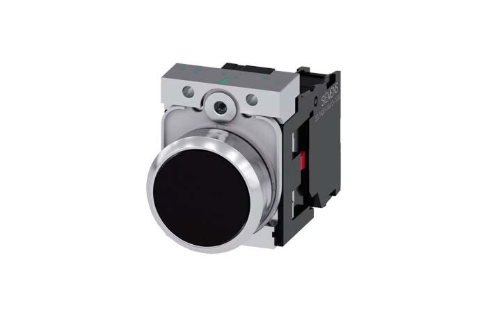 SIEMENS Tlačítko, 22 mm, kulaté, kov, s vysokým leskem, černá barva, knoflík stiskací, 1 NC