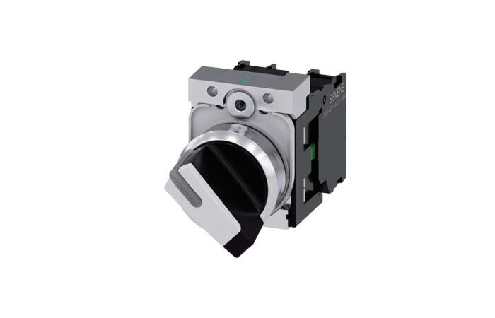 SIEMENS Spínač otočný, prosvětlený, 22 mm, kulatý, kov, s vysokým leskem, bílý, 1 NO + 1 NC