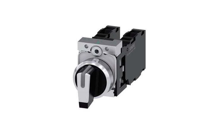 SIEMENS Spínač otočný, prosvětlený, 22 mm, kulatý, kov, s vysokým leskem, bílý, 2x 1 NO + 1 NC