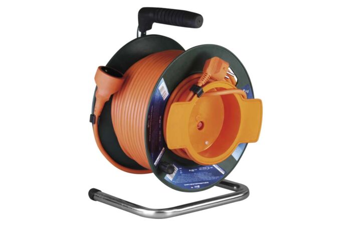 EMOS Přívod prodlužovací 50m zásuvka-spojka 1x230V/16A s bubnem IP20 oranžová (H05VVF3G 3x1,5)