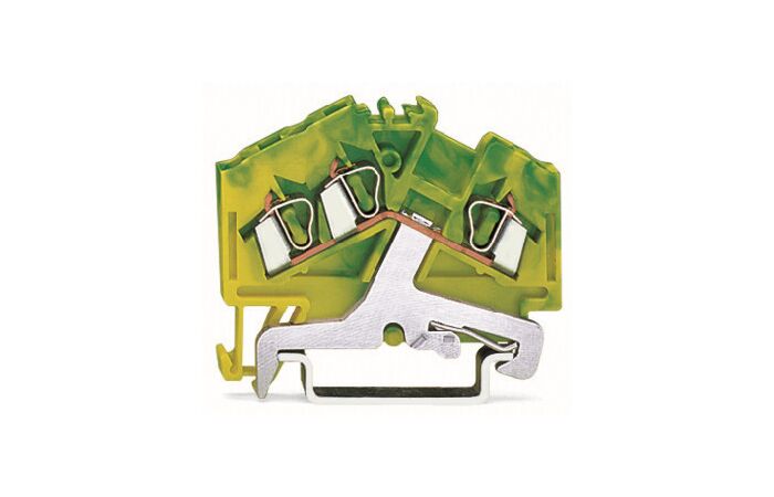 WAGO Svorka 280-637 3vodičová, řadová, pro ochranný vodič, na DIN lištu 35 × 15 a 35 × 7,5, CAGE CLAMP®, 2,50 mm², zelenožlutá