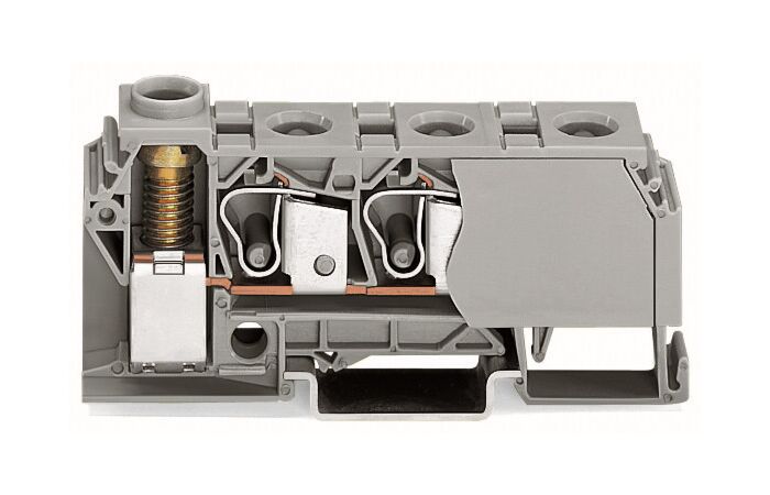 WAGO Svorka 284-621 distribuční 10 mm² boční držáky značení, na DIN lištu šedá