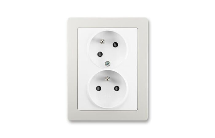ABB SWING Dvojzásuvka 5513J-C02357 B1S1 s clonkami, s natočenou dutinou, jasně bílá/světle šedá