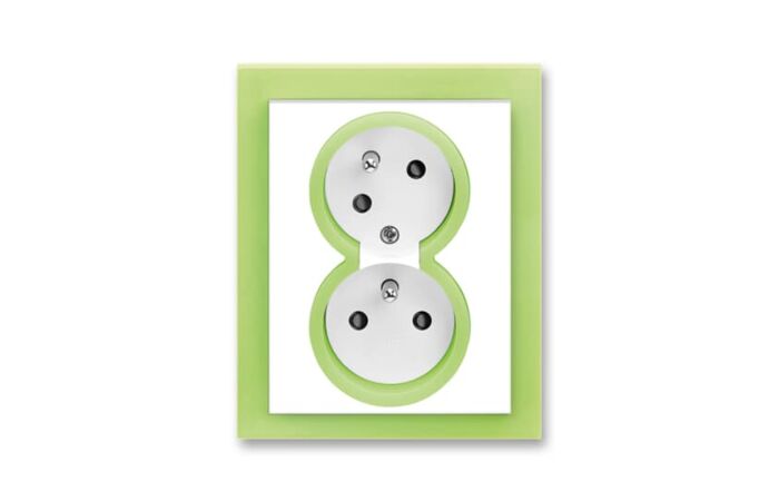 ABB NEO Dvojzásuvka 5513M-C02357 42 s clonkami, s natočenou dutinou, IP40, bílá/ledová zelená