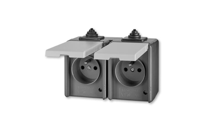 ABB PRAKTIK Dvojzásuvka 5518-2069 S pro průběžnou montáž, IP44, šedá