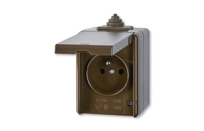 ABB Zásuvka PRAKTIK s víčkem 5518-2929 H IP44, hnědá