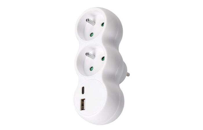 Solight Rozbočka P100USBC 2x10A/230V s USB A+C nabíječkou (2,4A max.), bílá