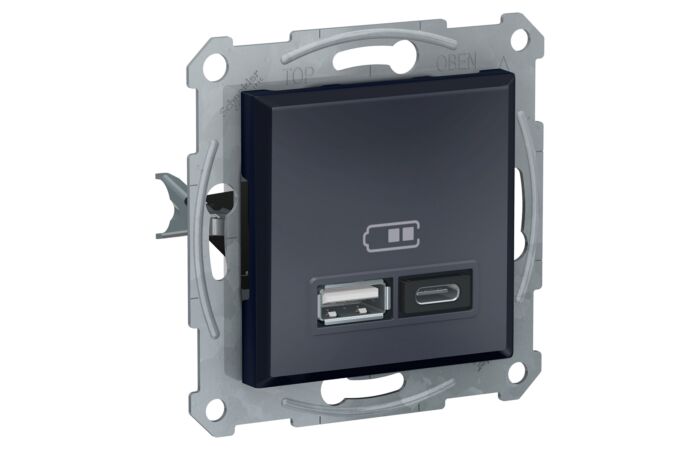 SCHNEIDER  Asfora 2xUSB nabíjecí konektor A+C 2.4A, antracit