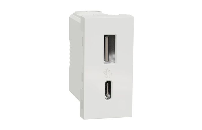 SCHNEIDER Zásuvka Unica - Dvojitý nabíjecí USB konektor A+C 2.4A, 1M, Bílá