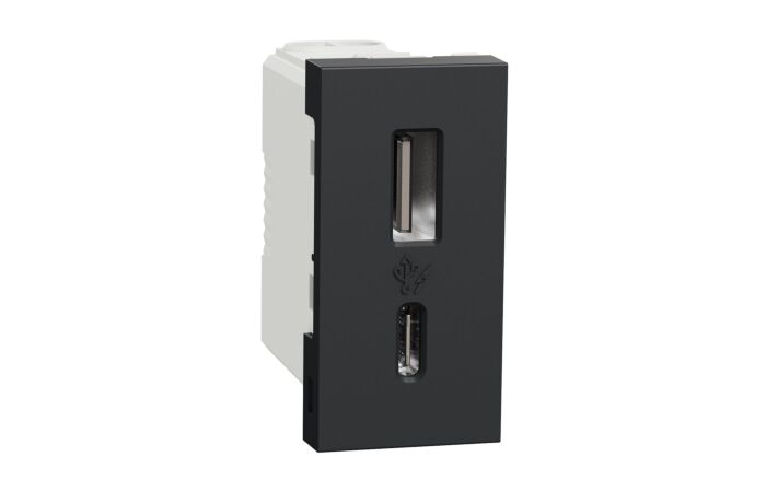 SCHNEIDER Zásuvka Unica - Dvojitý nabíjecí USB konektor A+C 2.4A, 1M, Antracit