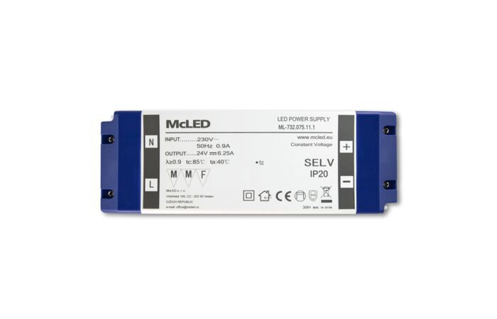 MCLED Napaječ  LED 24V/6,25A ML-732.075.11.1 IP20, plastové provedení se svorkovnicí