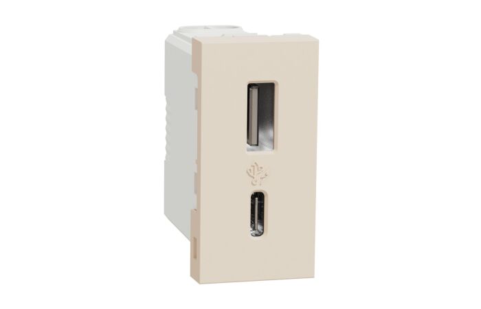 SCHNEIDER Zásuvka Unica - Dvojitý nabíjecí USB konektor A+C 2.4A, 1M, Béžová