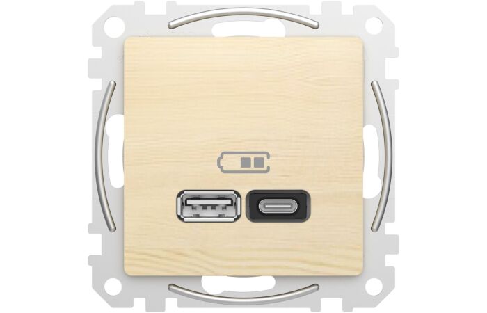 SCHNEIDER Zásuvka Sedna D/E - Dvojitá USB A+C nabíječka 3A 45W, Bříza