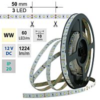 MCLED Pásek LED SMD2835 WW, 60LED/m, 14,4W/m, 1224lm/m, IP20, DC 12V, 10mm, 50m