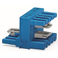 WAGO Rozdělovač-h 770-993 5pól, kód A, 1 vstup 2 výstupy, vývody na obou stranách, 3 blokovací západky, pro neupevněné spoje, modrá