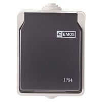 EMOS Zásuvka nástěnná 1xkulatá 250V/16A s ochraným víčkem černo-šedá IP54