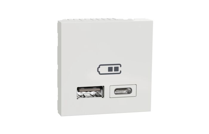 SCHNEIDER Zásuvka Unica - Dvojitý nabíjecí USB konektor A+C 2.4A, 2M, Bílá