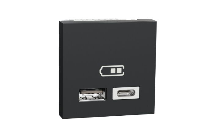 SCHNEIDER Zásuvka Unica - Dvojitý nabíjecí USB konektor A+C 2.4A, 2M, Antracit