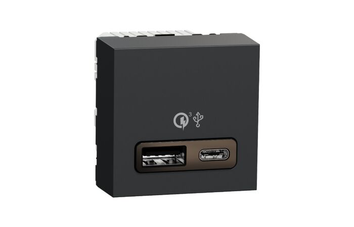 SCHNEIDER Zásuvka Unica - Dvojitý nabíjecí USB konektor A+C 18W, 2.4A, 2M, Antracit