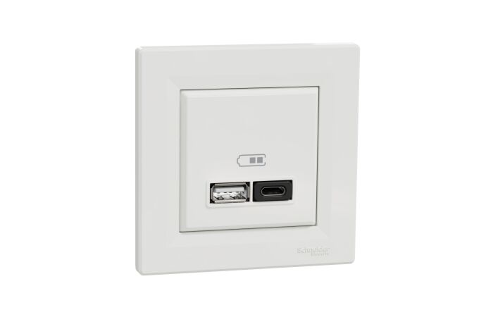 SCHNEIDER Zásuvka Asfora, USB nabíječka 45W typ A+C, Bílá