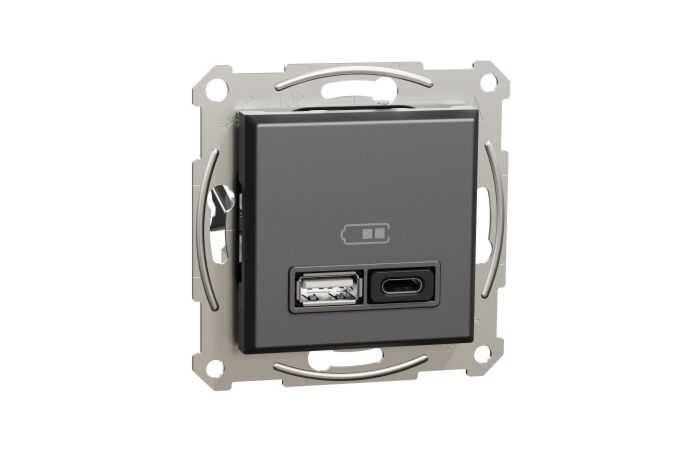 SCHNEIDER Zásuvka Asfora, USB nabíječka 45W typ A+C, Antracit