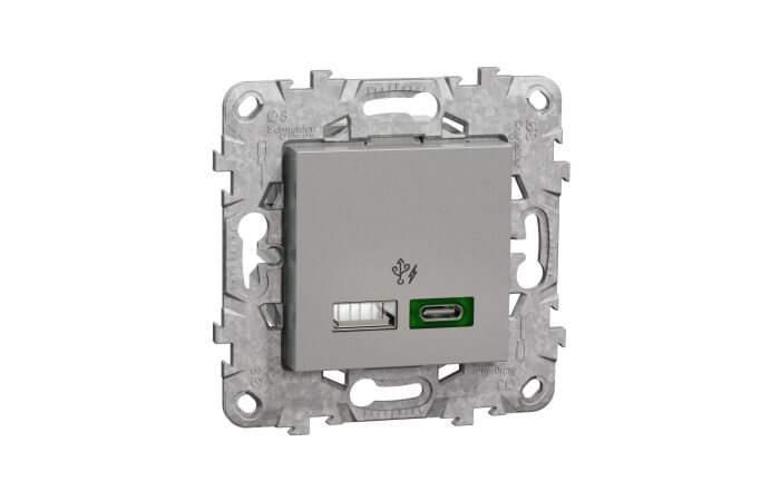 SCHNEIDER Zásuvka Unica Dvojité rychlonabíjecí USB A+C (45W), Aluminium