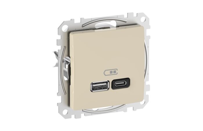 SCHNEIDER Zásuvka Sedna D/E - Dvojitá USB A+C nabíječka 3A 45W, Béžová